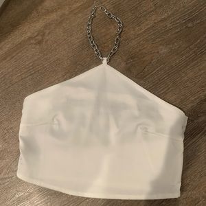 Halter crop top with chain neck